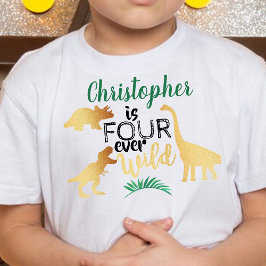 いつだってワイルドな恐竜少年たち 4歳の誕生日 トドラーTシャツ