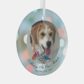いつだって心の中に、ペットの名前と日付の写真 黒い文字 ガラスオーナメント (正面右)