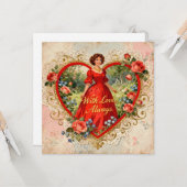 いつだって愛を込めて ヴィンテージ レディ フローラル ハート カード (正面/裏面インサイチュ)