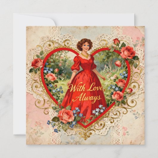 いつだって愛を込めて ヴィンテージ レディ フローラル ハート カード (正面)