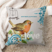 いつだって花嫁 ティールコーラルグレー 可愛い 鳥 鳥かご クッション (ブランケット)