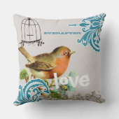 いつだって花嫁 ティールコーラルグレー 可愛い 鳥 鳥かご クッション (裏面)