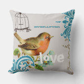 いつだって ブライド ティール コーラル グレー かわいい 鳥 鳥かご クッション (正面)