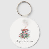 いつでもお茶の時間だ。ティースローガンヴィンテージカップバラ キーホルダー (正面)