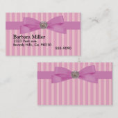 いつでも明るいピンクのストライプな優雅 名刺 (正面/裏面)