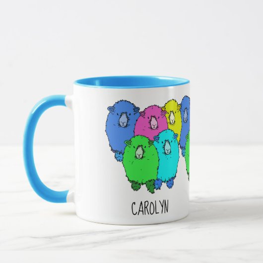 いつでも色のついた羊を編む準備ができていパーソナライズされたる マグカップ (左)