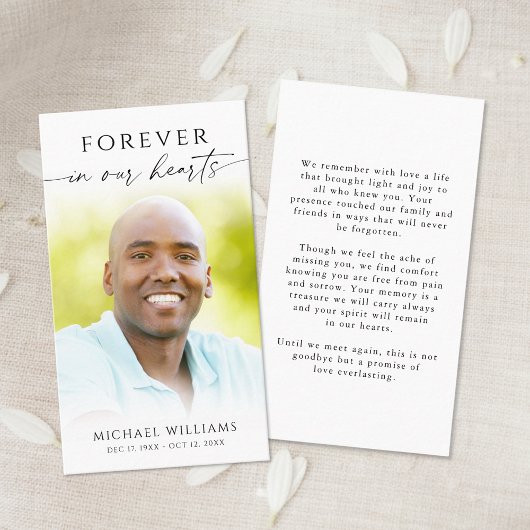 いつまでも心に Funeral Forever In Our Hearts 写真入り祈りのカード 名刺
