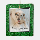 いつまでも心の中に 緑のグリッター 犬のメモリアル セラミックオーナメント (左)