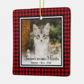 いつまでも心の中に 赤いバッファロープレイドの猫 セラミックオーナメント (左)