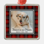 いつまでも心の中に 赤い格子縞の犬の追悼 メタルオーナメント (正面)