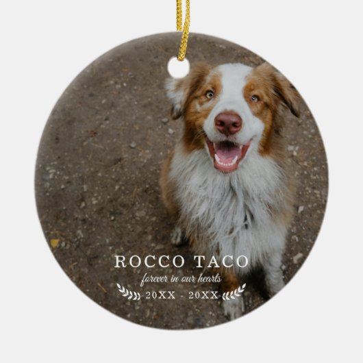 いつまでも私たちの心の中に | ペットの写真を使ったメモリアル セラミックオーナメント (正面)