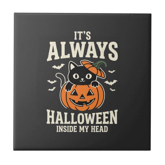 いつものハロウィン 黒猫カボチャデザイン タイル (正面)
