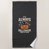いつものハロウィン 黒猫カボチャデザイン ビーチタオル (正面)