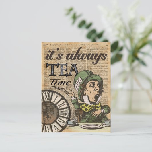 「いつもティータイムだ」不機嫌Hatter辞書アート ポストカード (スタンド正面)