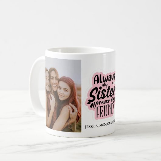 「いつも妹が永遠に私の友人」写真マグカップ コーヒーマグカップ (正面左)