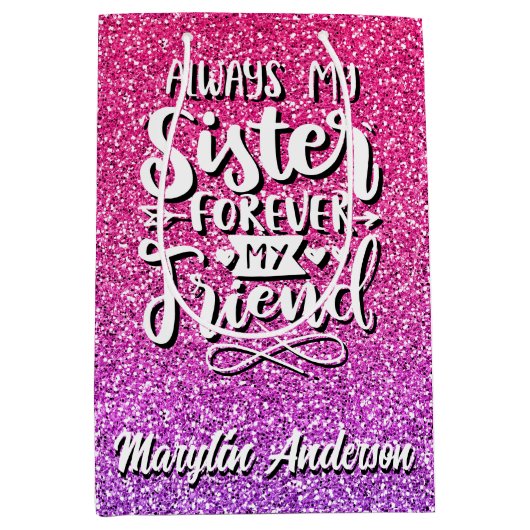 いつも妹はずっと友達のタイポグラフィ ミディアムペーパーバッグ (正面)