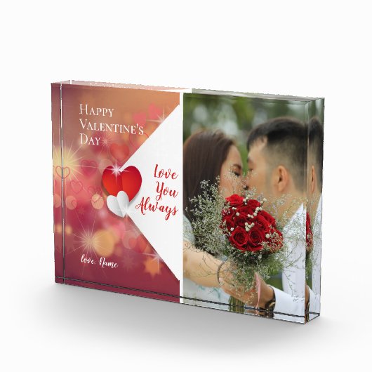 いつも愛する |バレンタイン赤いハートの背景 フォトブロック (右)