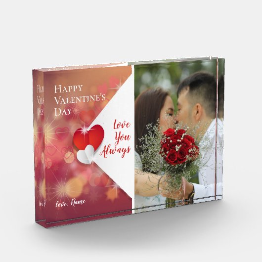 いつも愛する |バレンタイン赤いハートの背景 フォトブロック (左)