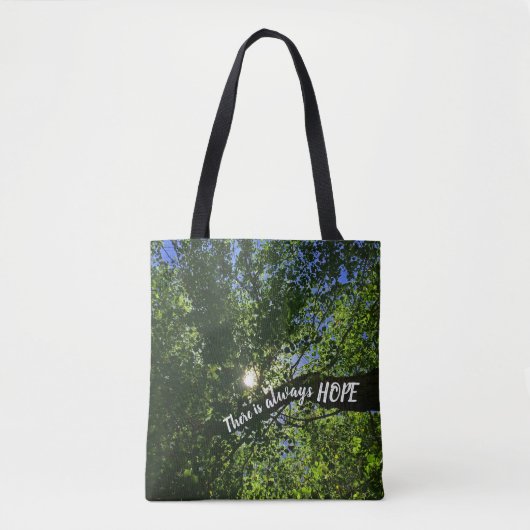 いつも木の間を太陽の光を望感動的む トートバッグ (正面)