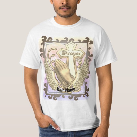 いつも祈りを キリスト教の十字架 Tシャツ (正面)
