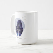 いて座ブルー女性的な星座デザイン コーヒーマグカップ (正面左)