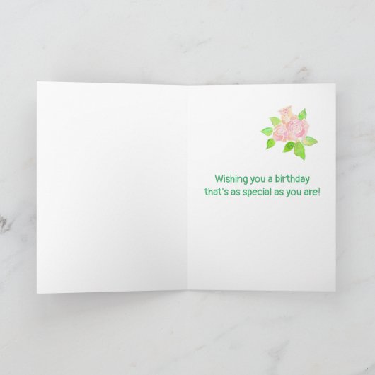 いとこのお誕生日ケーキハートとバラカード カード (内部)