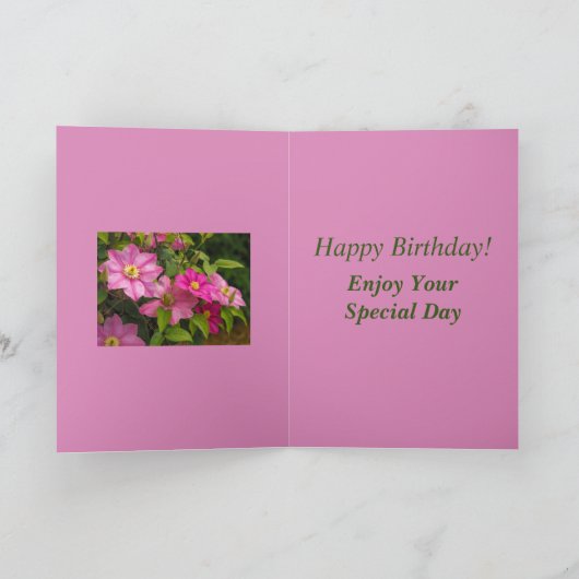 いとこのためのクレマチスフラワーズ誕生日カード カード (内部)