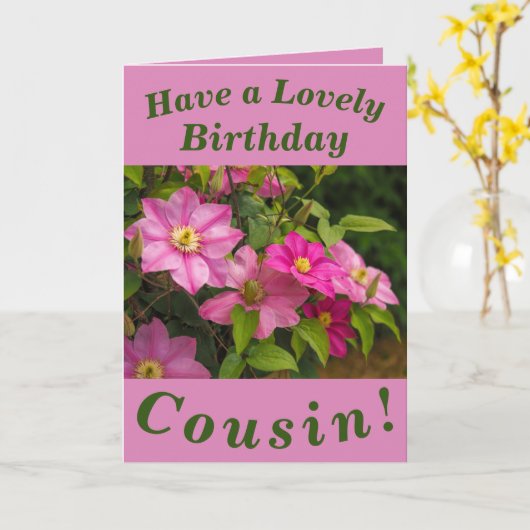 いとこのためのクレマチスフラワーズ誕生日カード カード (黄色い花)