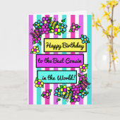 いとこのための明るいお洒落誕生日 カード (黄色い花)