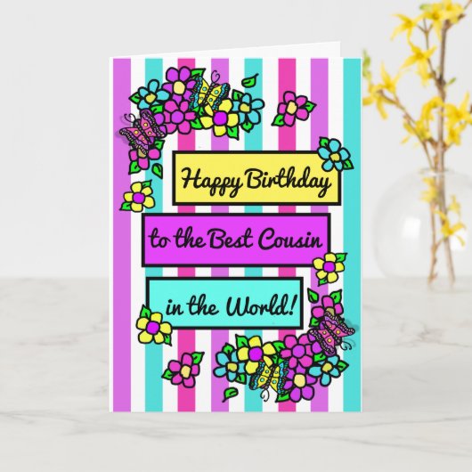 いとこのための明るいお洒落誕生日 カード (黄色い花)