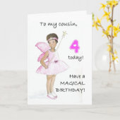 いとこのための4thバースデーカード – ブラック・フェアリー カード (黄色い花)