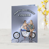 いとこのため、女の子とバイクの誕生日 カード (黄色い花)