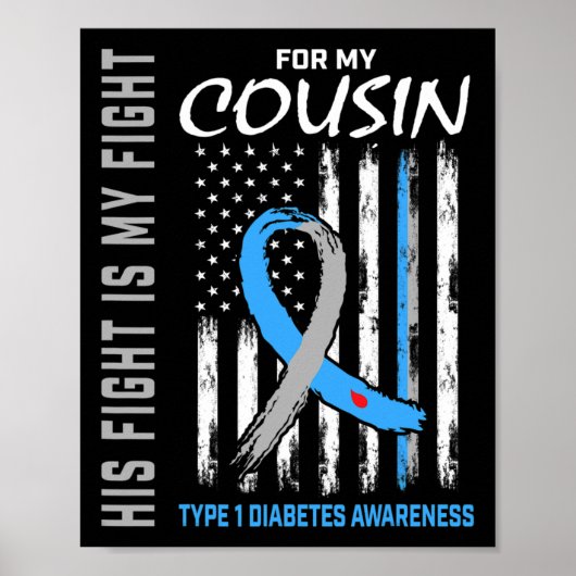いとこのタイプ1糖尿病認識度リボンUSAフラグ ポスター (正面)