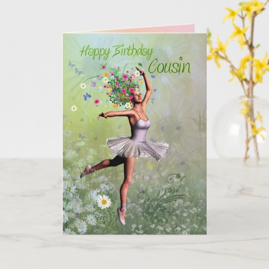 いとこのバレリーナ花妖精の誕生日カード カード (黄色い花)