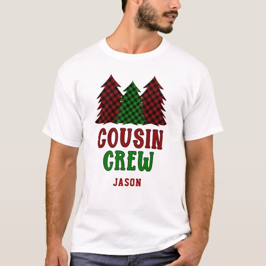 いとこのパーソナライズされたクルーはクリスマスツリーを運んだ Tシャツ (正面)