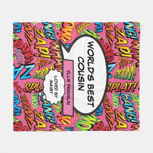 いとこのピガーリーンクおもしろいクール漫画タイポグラフィ フリースブランケット (正面(横))