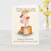 いとこのプレゼントとバルーンの誕生日カード カード (黄色い花)