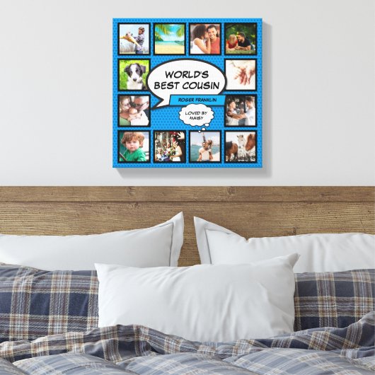 いとこの写真コラージュ 青いコミックスタイルの楽しみ キャンバスプリント (インサイチュ (寝室))