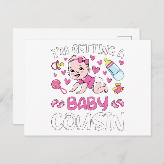 いとこの女の子のジェンダーのベビーを公開する ポストカード (正面/裏面)
