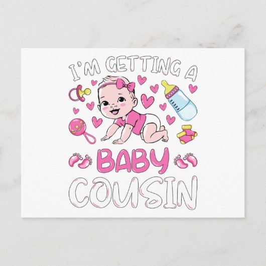 いとこの女の子のジェンダーのベビーを公開する ポストカード (正面)