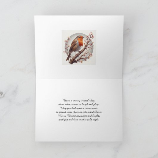 いとこの家族のロビンズと雪だるまクリスマス シーズンカード (内部)