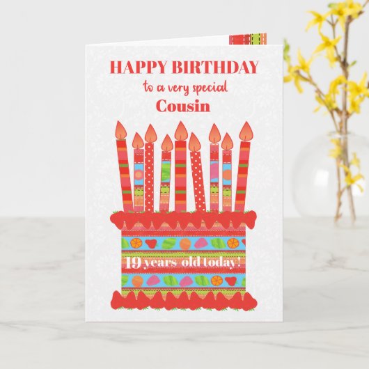 いとこの年齢カスタムお誕生日ケーキカードの場合 カード (黄色い花)