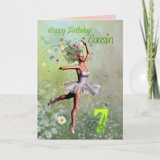 いとこの年齢7、花妖精の誕生日カード カード (正面)