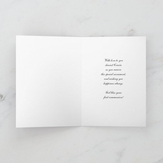 いとこの最初の聖餐式小さな女の子と教会 カード (内部)