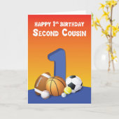 いとこの男の子1歳の誕生日スポーツボール カード (黄色い花)