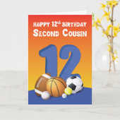 いとこの男の子12誕生日スポーツボール カード (黄色い花)
