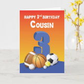 いとこの男の子3rd誕生日スポーツボール カード (黄色い花)