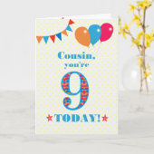 いとこの第9誕生日バウンティングスターバルーンカード カード (黄色い花)