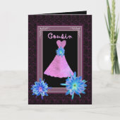 いとこの若い花嫁の付き添い – 紫の衣と花 招待状 (正面)