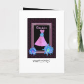 いとこの若い花嫁の付き添い – 紫の衣と花 招待状 (裏面)